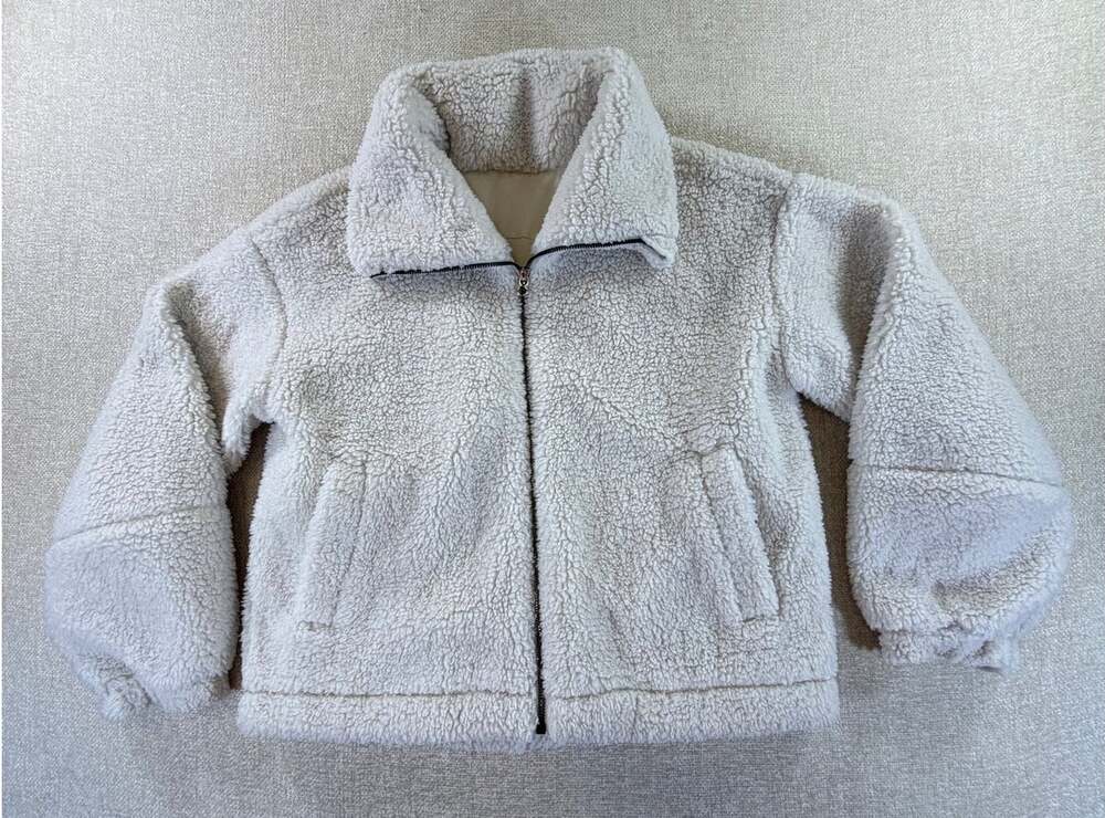 Lululemon Women 2 White Cinchable Fleece Full Zip Long Sleeve Jacket Casual Coat